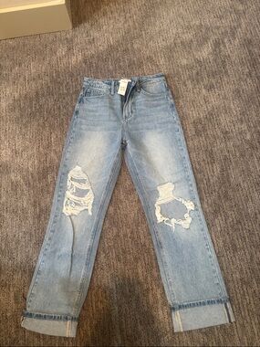 Light Blue Distressed Straight-Leg Women’s Jeans